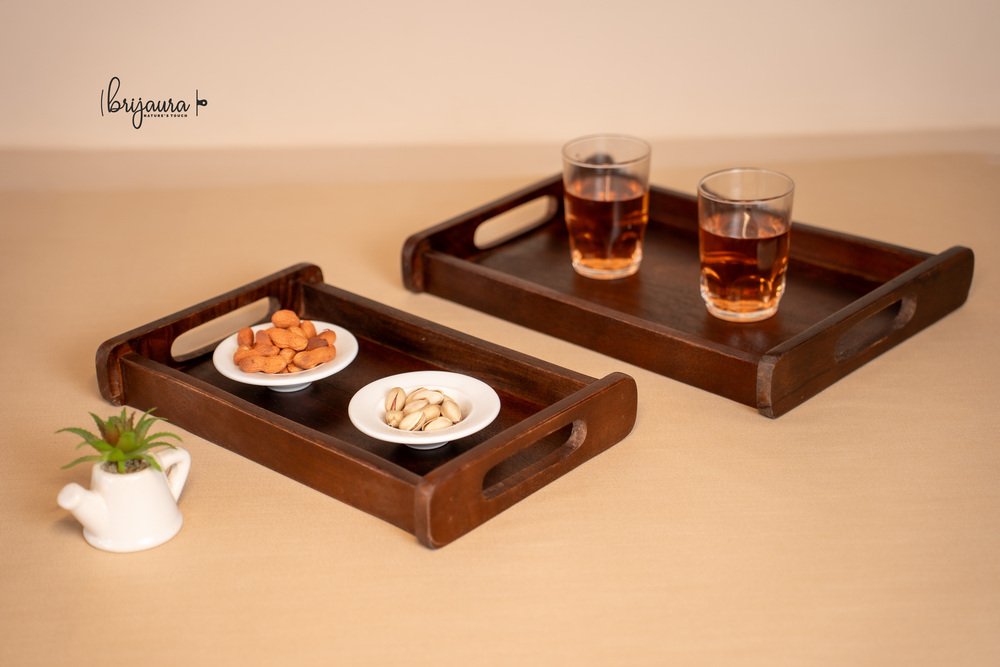 Side-Bar Wooden Tray (Set of 2)