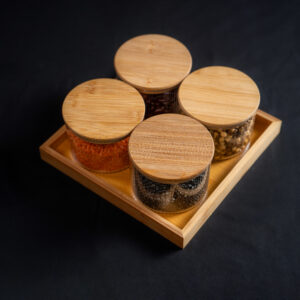 Dry Fruit Glass Jar with Airtight Lid & Wooden Tray