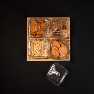 Dry Fruit Serving Glass Bowls with Wooden Tray