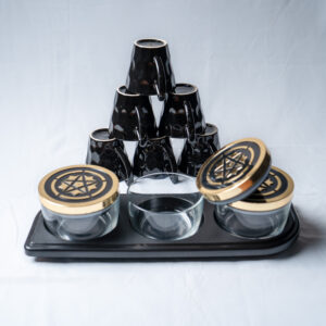 Combo Tea Ceramic Cup with Glass Bowl & Tray