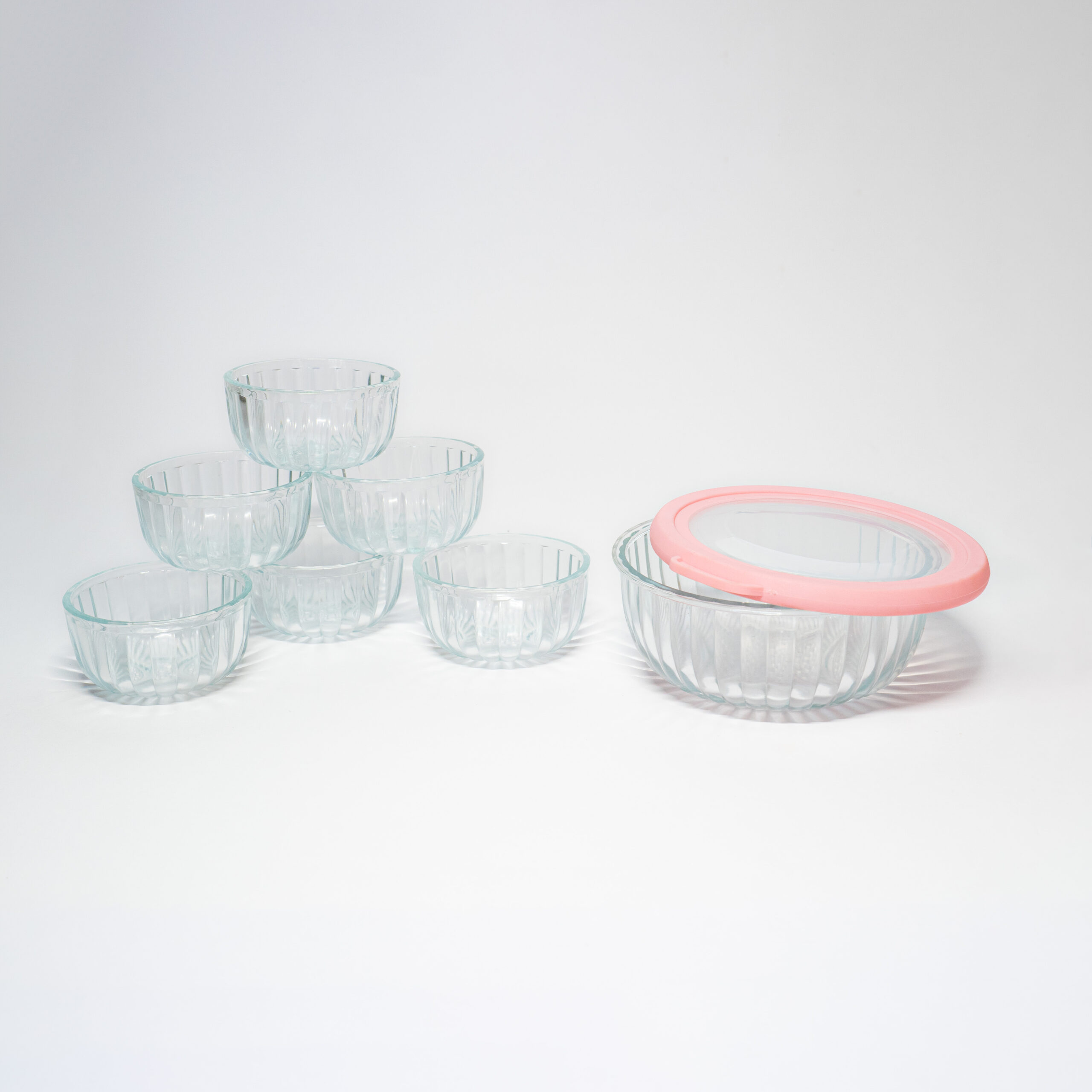 Designer Airtight Container Glass Bowl with Lid & Six Small Bowls