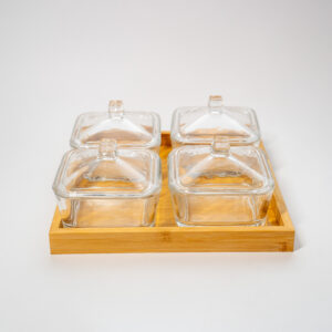 Dry Fruit Serving Glass Bowls with Wooden Tray