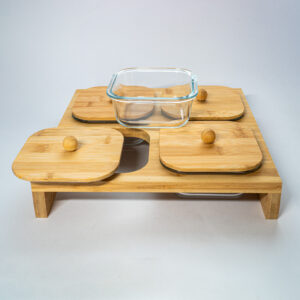 Glass Jar Serving Set With Wooden Lid & Rack