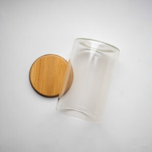Borosilicate Glass Storage Jar with Wooden Lid (2 Pcs)